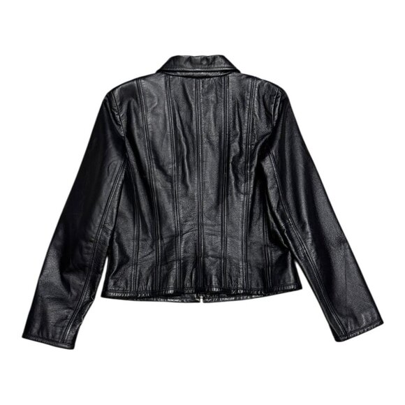 MODA Genuine Leather Vintage Y2K Black leather Casual Jacket Womens Medium - Picture 3 of 5